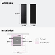 LG Réfrigérateur combiné GBV7280BPY |387L | FRESHBalancer™, Dimensions et installation, GBV7280BPY, thumbnail 14